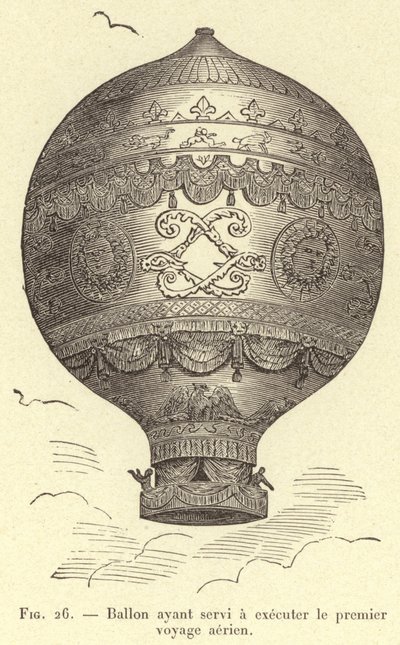 Ballong som användes för att göra den första flygresan (gravyr) av French School