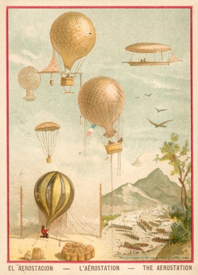 Ballongflygning (chromolitho) av French School
