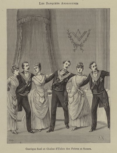 Bankett i en loge med blandat kön (gravyr) av French School