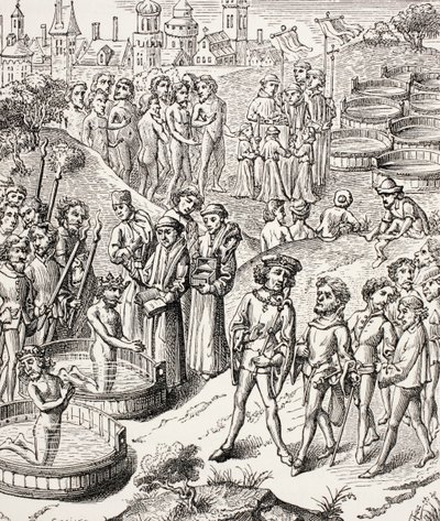 Dop av sachsarna erövrade av Karl den Store, från militärt och religiöst liv under medeltiden av Paul Lacroix, publicerad i London ca 1880 av French School