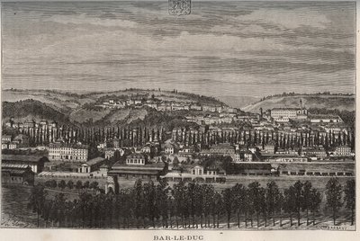 Bar-le-Duc (Bar le Duc) - departementet Meuse - gravyr i "La France illustree: geografi, historia, statistisk administration" av V.A. Malt-brunt. 1884 av French School