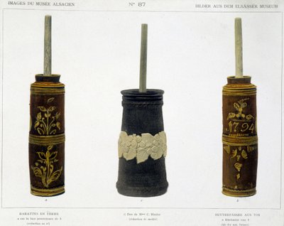 Barattes (för tillverkning av smör) i bearbetad lera bevarad på Alsace-museet, v.1800 av French School