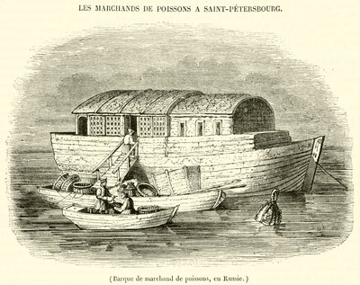 Fiskhandlares båt, i Ryssland (gravyr) av French School