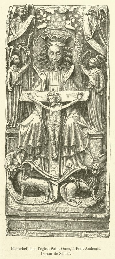 Basrelief i Saint-Ouen-kyrkan, vid Pont-Audemer (gravyr) av French School