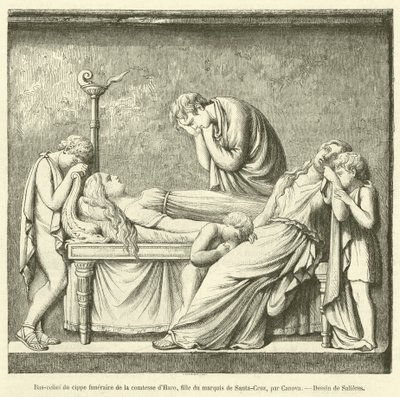 Basrelief av begravningen av grevinnan av Haro, dotter till markisen av Santa-Cruz (gravyr) av French School