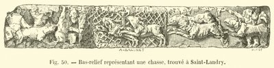 Basrelief som representerar en jakt, hittad i Saint-Landry av French School