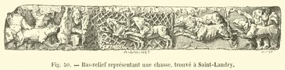 Basrelief som representerar en jakt, hittad i Saint-Landry av French School