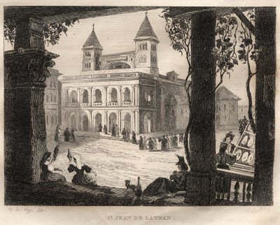 Basilikan San Giovanni Laterano, Rom - Sankt Johannes av Lateranen - Gravyr från "" Pittoreska Italien" - Historisk och beskrivande målning av Italien" av M. de Norvins, Ch. Nodier 1834-1836. av French School