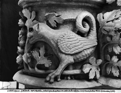 Basilisk, huvudstad från katedralen Notre Dame i Reims (gips av sten) av French School