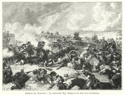 Slaget vid Waterloo, marskalk Ney anfaller i spetsen för kurassirerna (gravyr) av French School