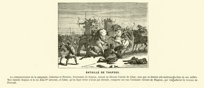 Slaget vid Thapsus, Nordafrika, Caesars inbördeskrig, 46 f.Kr. (gravyr) av French School