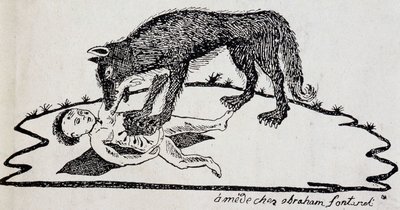 Beast riven a child (beast of the Gévaudan) - trästick publicerad i Mende (Archives du Puy-de-Dôme) av French School