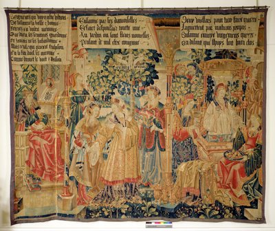 Benigne de Cirey och Susanna Bathing, vänster panel från Story of Susanna av French School