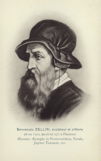 Benvenuto Cellini, italiensk skulptör och guldsmed (litografi) av French School