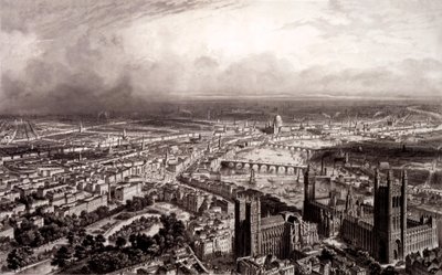 Fågelperspektiv av London, ca 1840-55 av French School