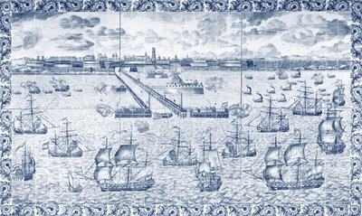 Bombardement av Dunkirk den 11 augusti 1695 (keramik) av French School