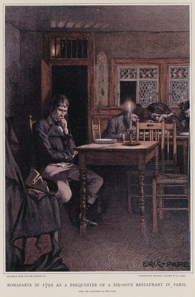 Bonaparte 1792 som en frekventare av en sex-sous restaurang i Paris av French School
