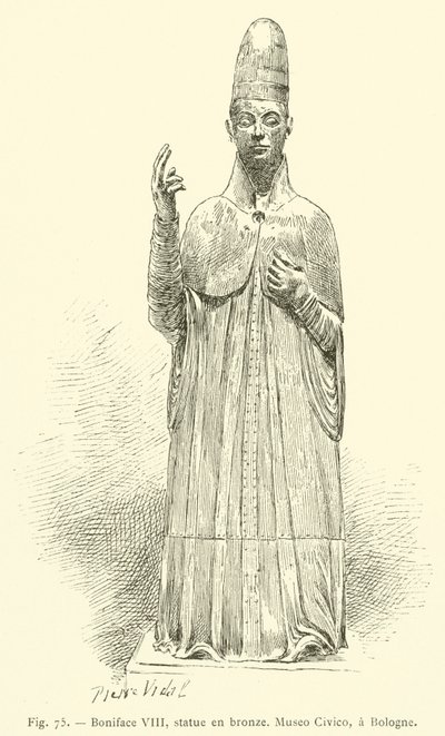 Bonifatius VIII, bronsstatyer, Museo Civico, Bologne (gravyr) av French School
