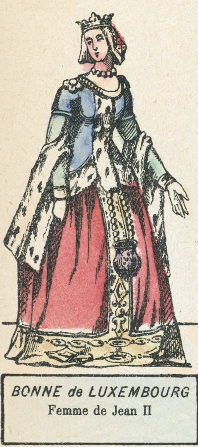 Bonne de Luxembourg, Femme de Jean II (färgad gravyr) av French School