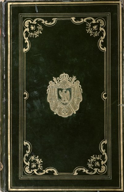Bokband med Napoleon Bonapartes vapen (1769-1821) (grönt läder och guld) av French School