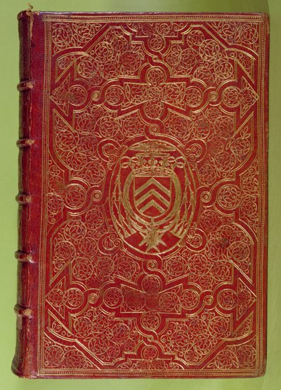 Bokomslag med Armand-Jean du Plessis, kardinal Richelieu (1585-1642) vapen (rött läder & guld) av French School