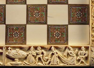 Kant till ett schackbräde som skildrar hovlivet, 1415 av French School