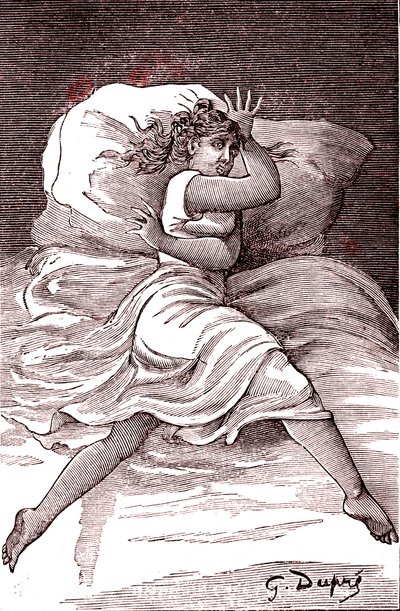 Gränsande hysteri. 1887 (gravyr) av French School