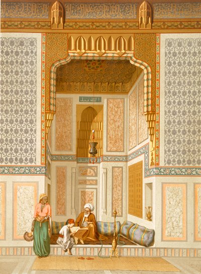 Bordeyny-moskén, Kairo (färg litho) av French School