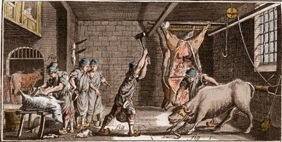 Boucher - Butchery - Butchery - "" The Great Encyclopedia, eller Dictionnaire Raisonne des Sciences, des Arts et des Metiers" (Encyclopedia or Dictionary of the Sciences, Arts and Professions) av Denis Diderot (1713-1784) och Jean d