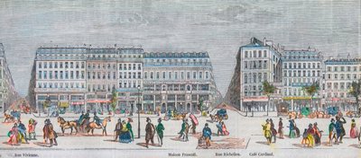 Boulevard Montmartre på södra sidan och boulevard des Italiens på södra sidan - Rue Vivienne - Maison Frascati - Rue Richelieu - Cafe Cardinal - Gravyr i "Tableau-de-Paris" av Edmond Texier 1852 av French School
