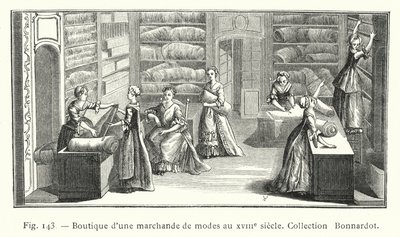 Butik för en modehandlare på 1700-talet, Bonnardot Collection (gravyr) av French School