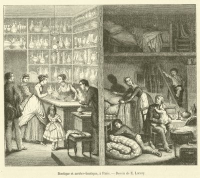 Butik och backbutik, i Paris (gravyr) av French School