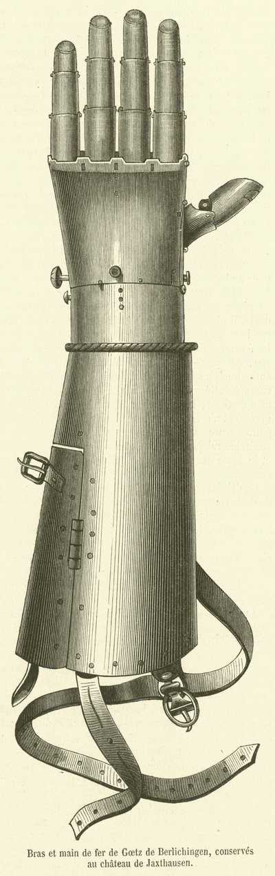 Bras et main de fer de Goetz de Berlichingen, konserver au chateau de Jaxthausen (gravyr) av French School