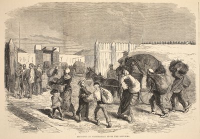 Att ta in grönsaker från förorterna, illustration från Cassells historia om kriget mellan Frankrike och Tyskland, 1870-1871 av French School