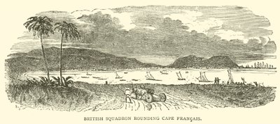 Brittisk skvadron rundar Cape Francais (gravyr) av French School