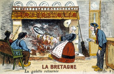 Bretagne: galetten återvände till chimineen (crepes) - vykort, deb. XX:e århundradet av French School