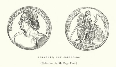 Brons porträttmedalj av den italienska renässansarkitekten Donato Bramante av Caradosso, c1506 (gravyr) av French School