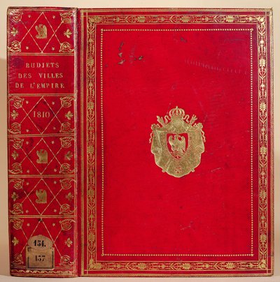 Budgetar för städer i det franska imperiet, bundna med Napoleon Bonapartes (1769-1821) vapen 1810 (rött marockanskt läder och guld) (se även 165117) av French School