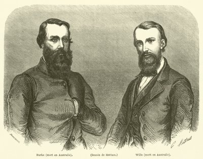 Burke, Wills, död i Australien (gravyr) av French School