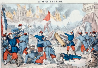 Kommunardernas bränning och förstörelse av Paris stadshus, maj 1871 (Epinal print) av French School