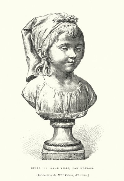 Byst av en ung flicka, av den franske skulptören Jean-Antoine Houdon, sent 1700- eller tidigt 1800-tal (gravyr) av French School