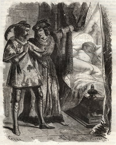 Genom att lyfta en dörr visade han maken sin egen fru som låg naken. Ludvig I av Valois, hertig av Orleans (1372-1407), fick Raoul d