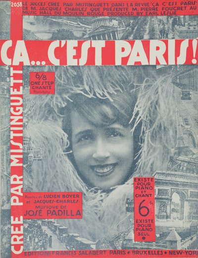 Ca...Cest Paris, omslag till Score of Song av Mistinguett, utgiven av Editions Salabert i Paris, 1926 av French School