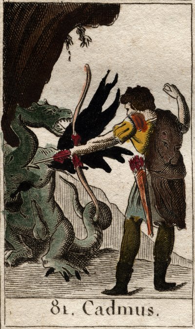 Cadmos (Kadmos eller Cadmus) dödar draken (Cadmus slåss mot draken). Från "Mythology of Youth" av Pierre Blanchard 1803. av French School