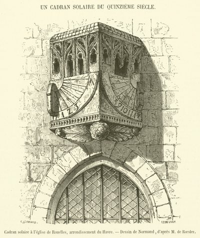 Solur i kyrkan Rouelles, distriktet Le Havre (gravyr) av French School