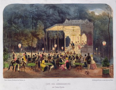 Cafe des Ambassadeurs, Champs-Elysees, ca 1850 av French School