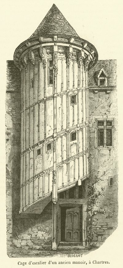 Trapphus i en gammal herrgård, i Chartres (gravyr) av French School