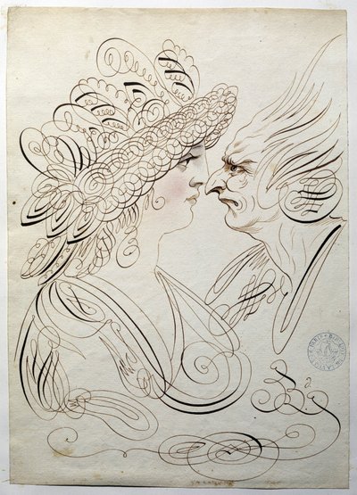 Kalligrafi: Profilporträtt omkring 1780 av Bernard de Paris. av French School
