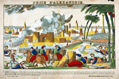 Kampanj (expedition) av Egypten (1798-1801): Erövring av Alexandria av Napoleon Bonapartes trupper i juli 1798. Bild på Epinal av French School