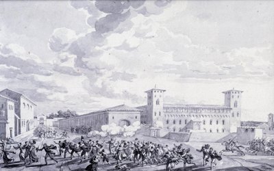 Italienska fälttåget: vy över staden Paris revolt mot den franska ockupationen i maj 1796. Anonym teckning. Paris, Louvrens museum av French School
